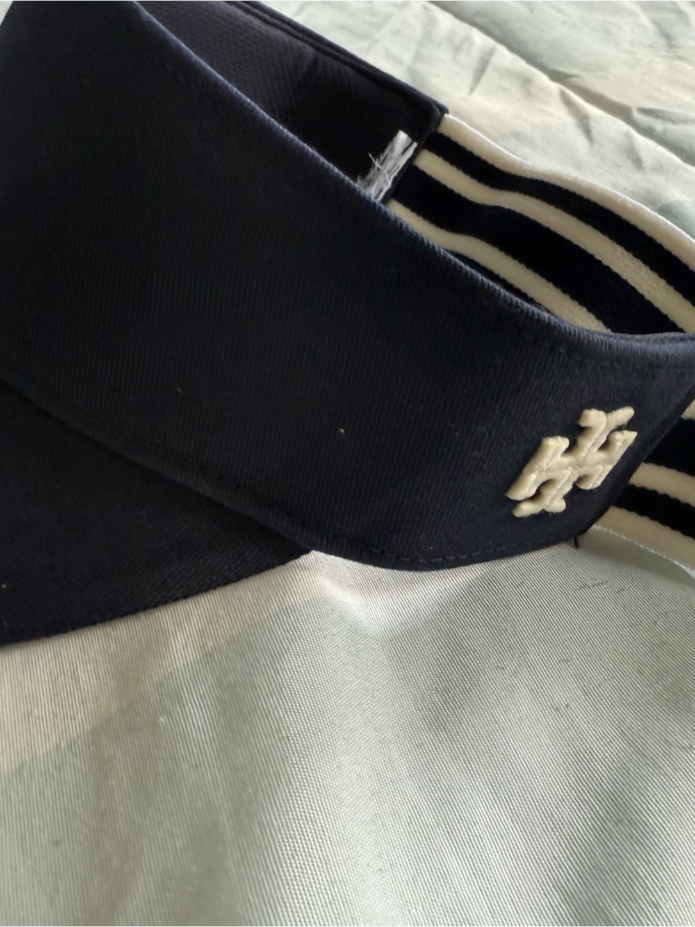 Tory Burch Navy and White Striped Elastic Visor